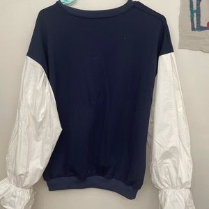 women’s shein, size large blouse, navy top with white sleeves